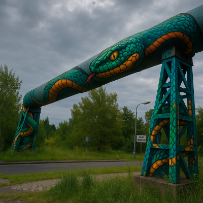 Graffiti na horkovodním potrubí u vjezdu do Staré Chodovské